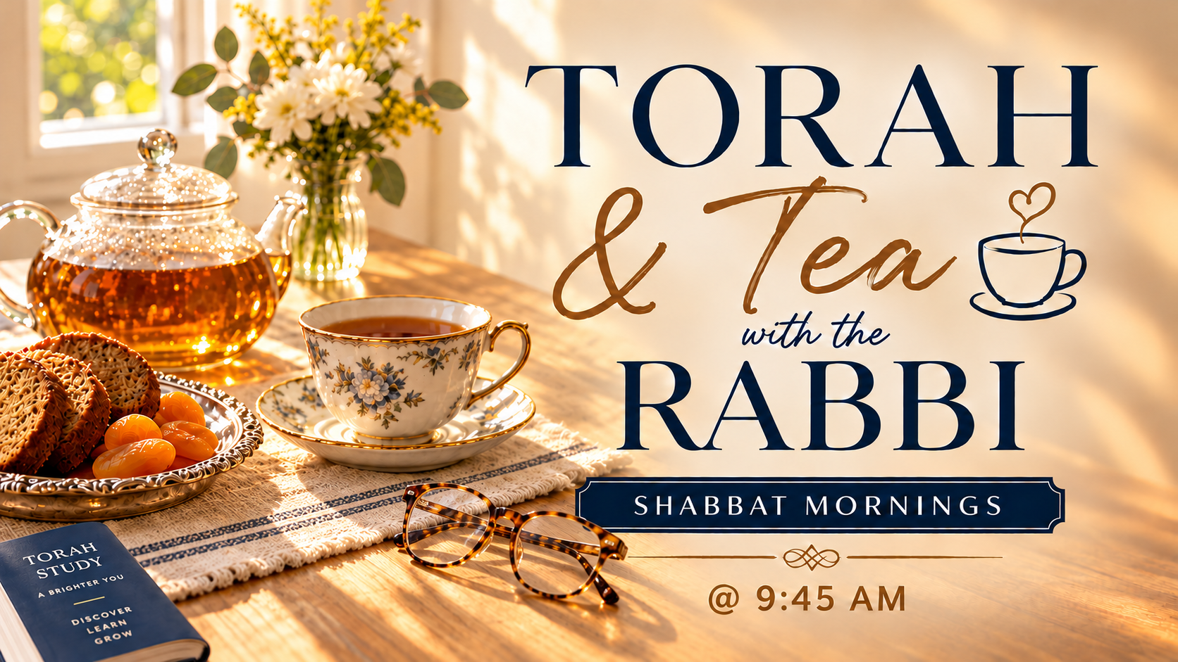 Torah and Tea with the Rabbi, Shabbat mornings at 9:45 AM